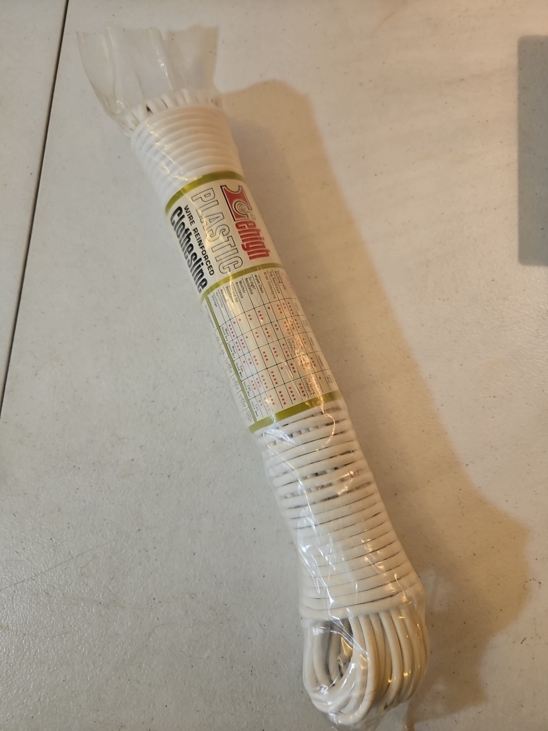Vintage New Old Stock 3/16" X 100' White Plastic Clothesline Wire