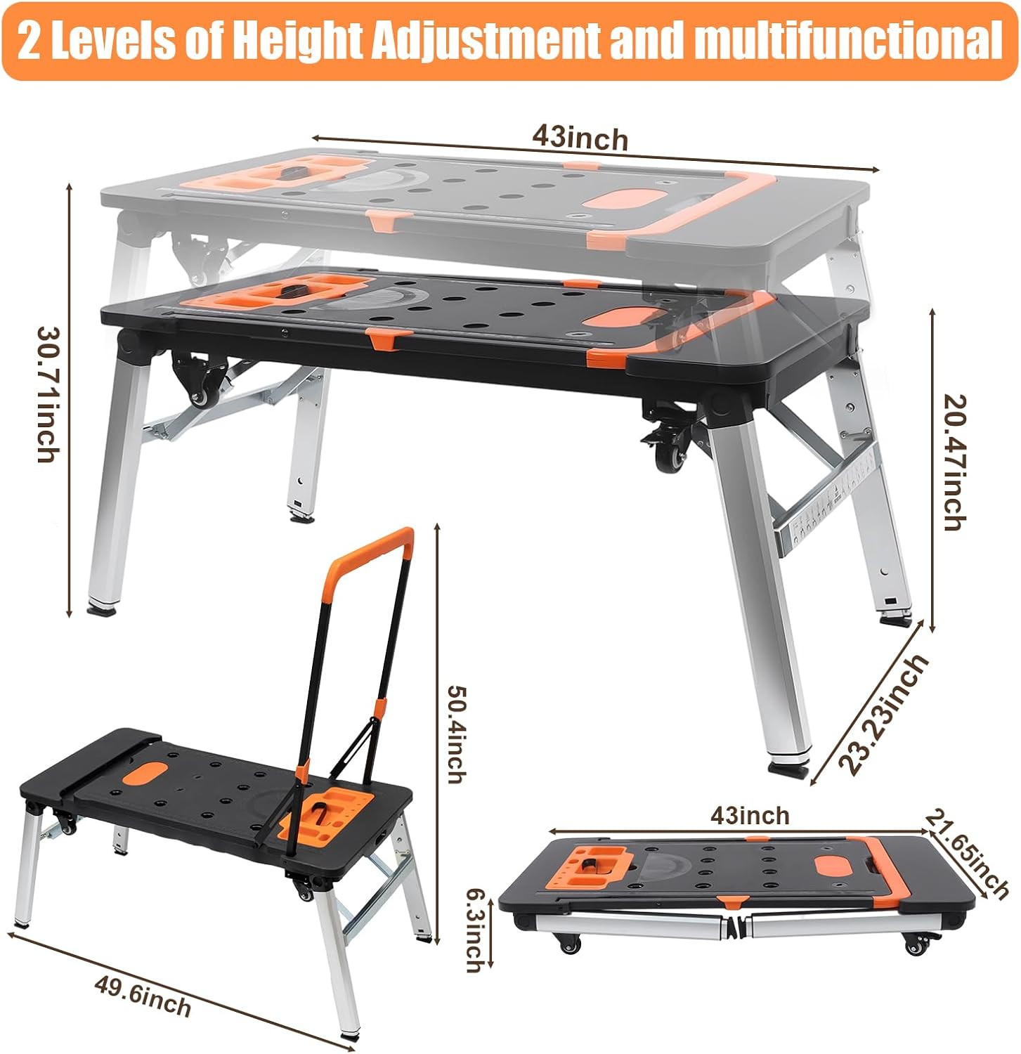 7 in 1 Work Benches Multifunctional Folding Work Table for Garage, Portable Work