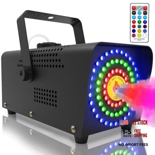 Smoke Machine, Fog Machine with 72 LED Lights, 500W and 2000 CFM Spray, B-Round