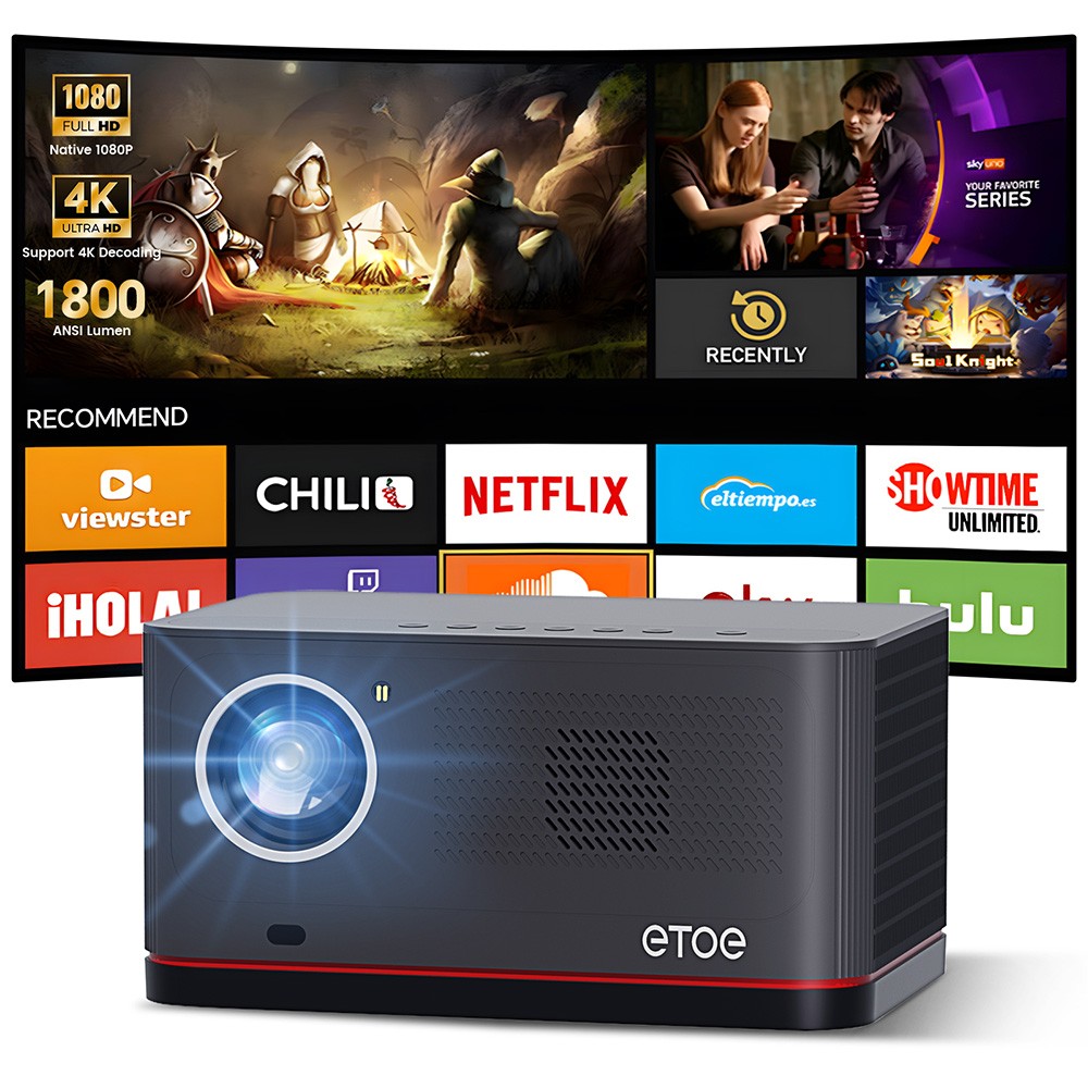 ETOE Whale Pro 4K Projector 1080p FHD Beamer,1500 ANSI,Auto Focus & Keystone
