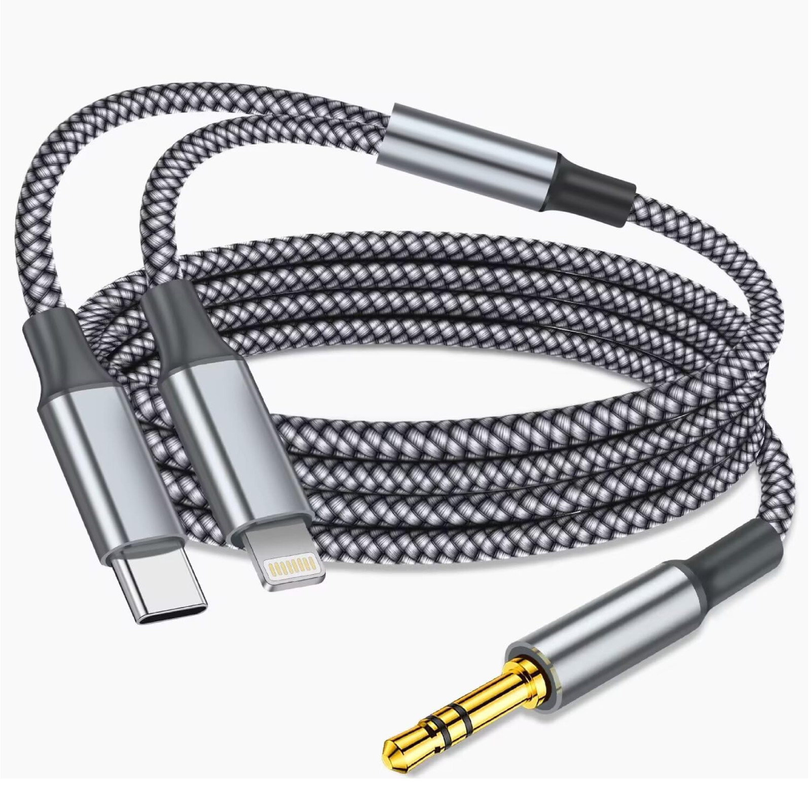Aux Audio Cable for iPhone, 2 in 1 USB C to 3.5mm Aux Audio Lightning to 3.5m...