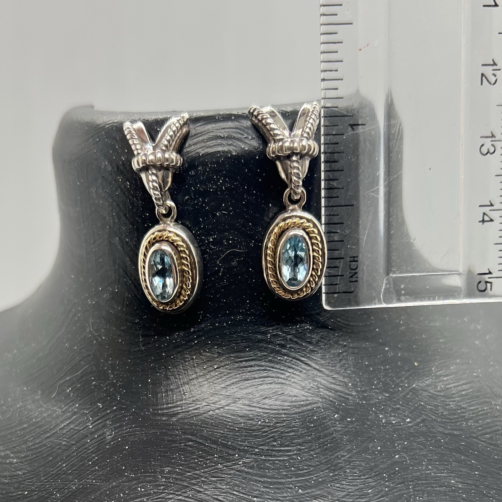 Vintage 925 / 18k Blue Topaz Drop Earrings