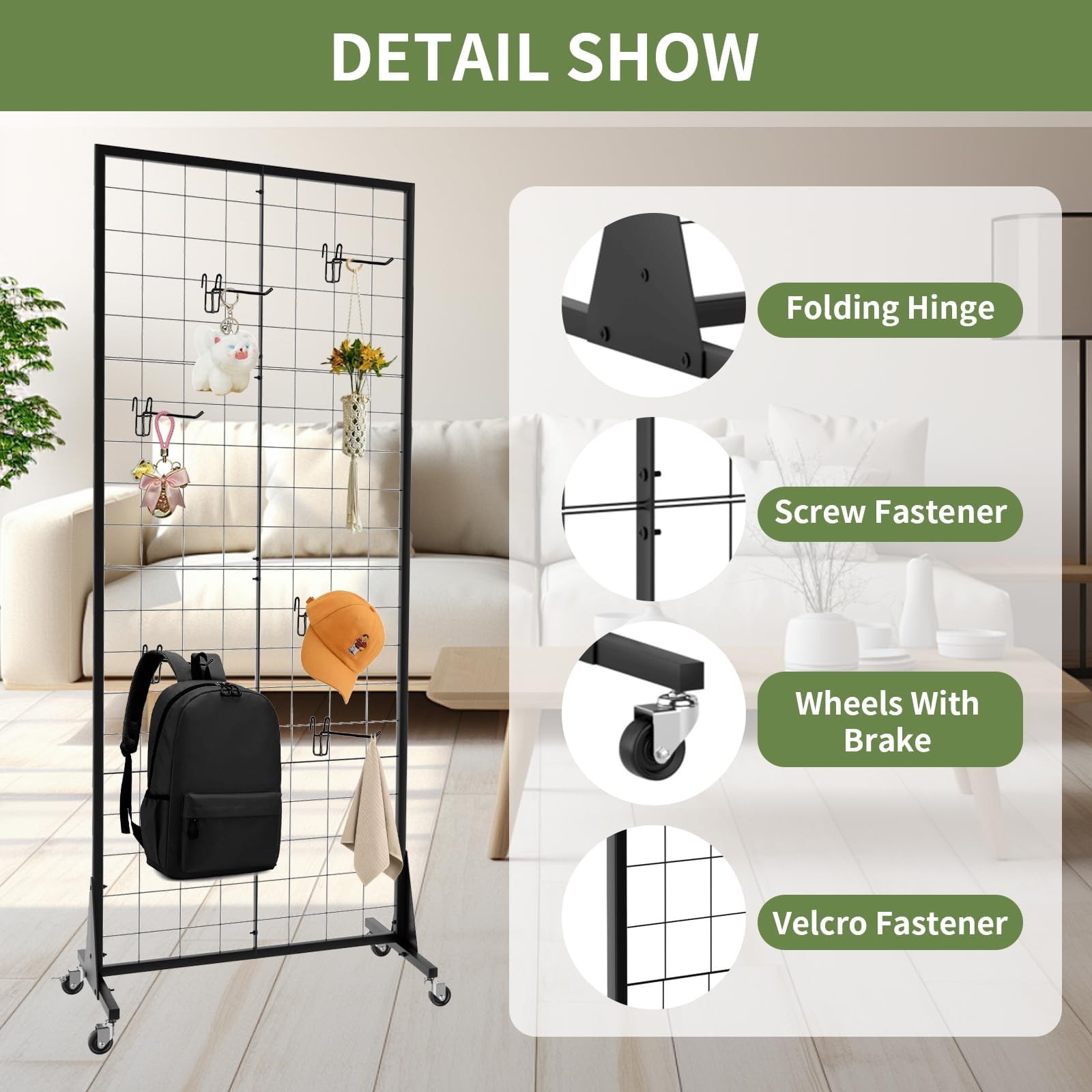 2- Packs 2' x 5.5' Grid Wall Panels Standing Wire Grid, Display Rack with T-B...