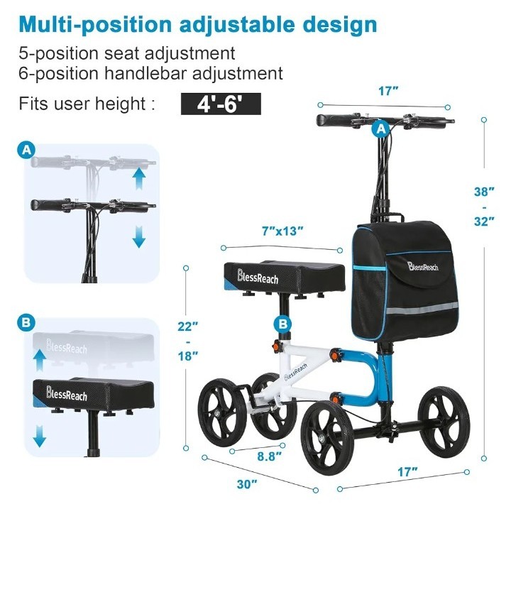 BLESSREACH ECONOMY Knee Scooter Steerable  Foot Injuries Compact 300Lbs 8" Wheel