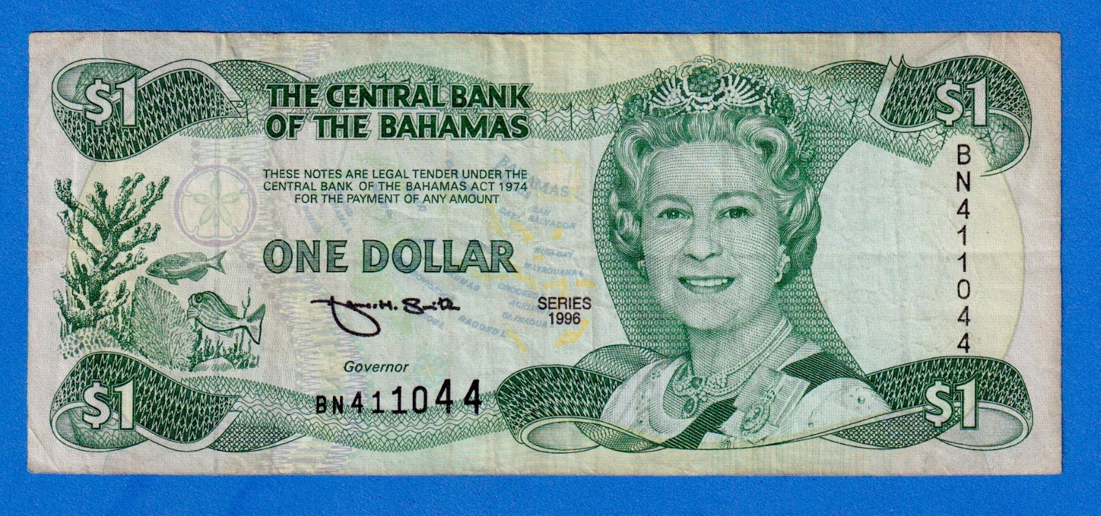 Bahamas $1 1996 P-57a Circulated Note - Queen Elizabeth Portrait BN411044