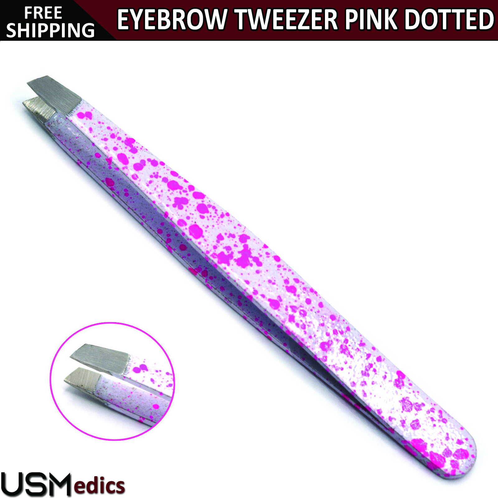 Hair Removal Tweezers Pink Slanted Tip Eyebrow Facial Nose Ingrown Hair Plucking