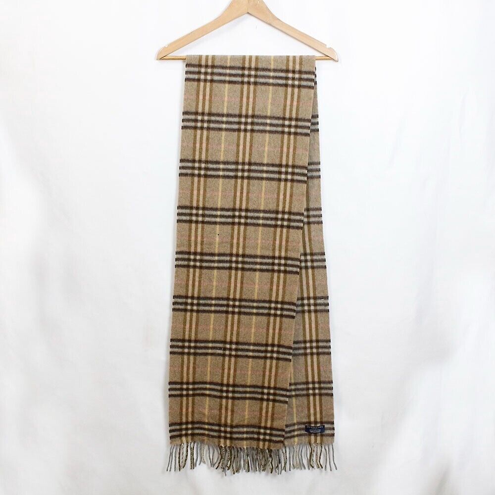 Burberry 100% Cashmere Scarf Green Scottish Pattern 196x31cm