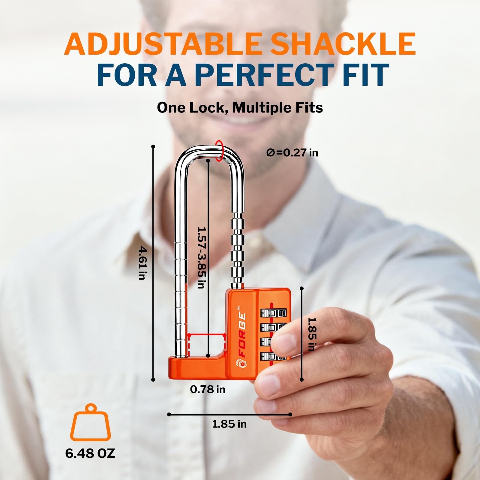 FORGE 2A837C 4-Digit Heavy Duty Waterproof Padlock Adjustable Shackle