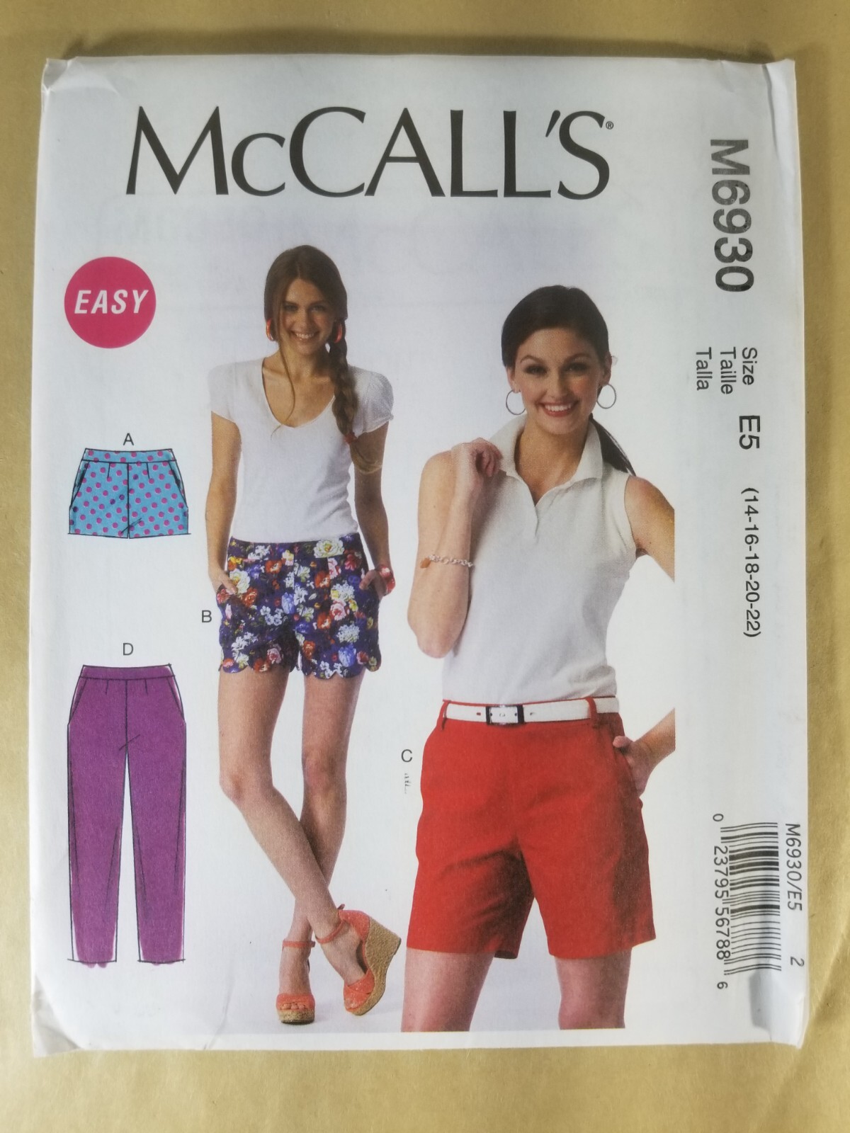 McCall's M6930 Misses' Flat-Front Shorts and Pants Size 14-22