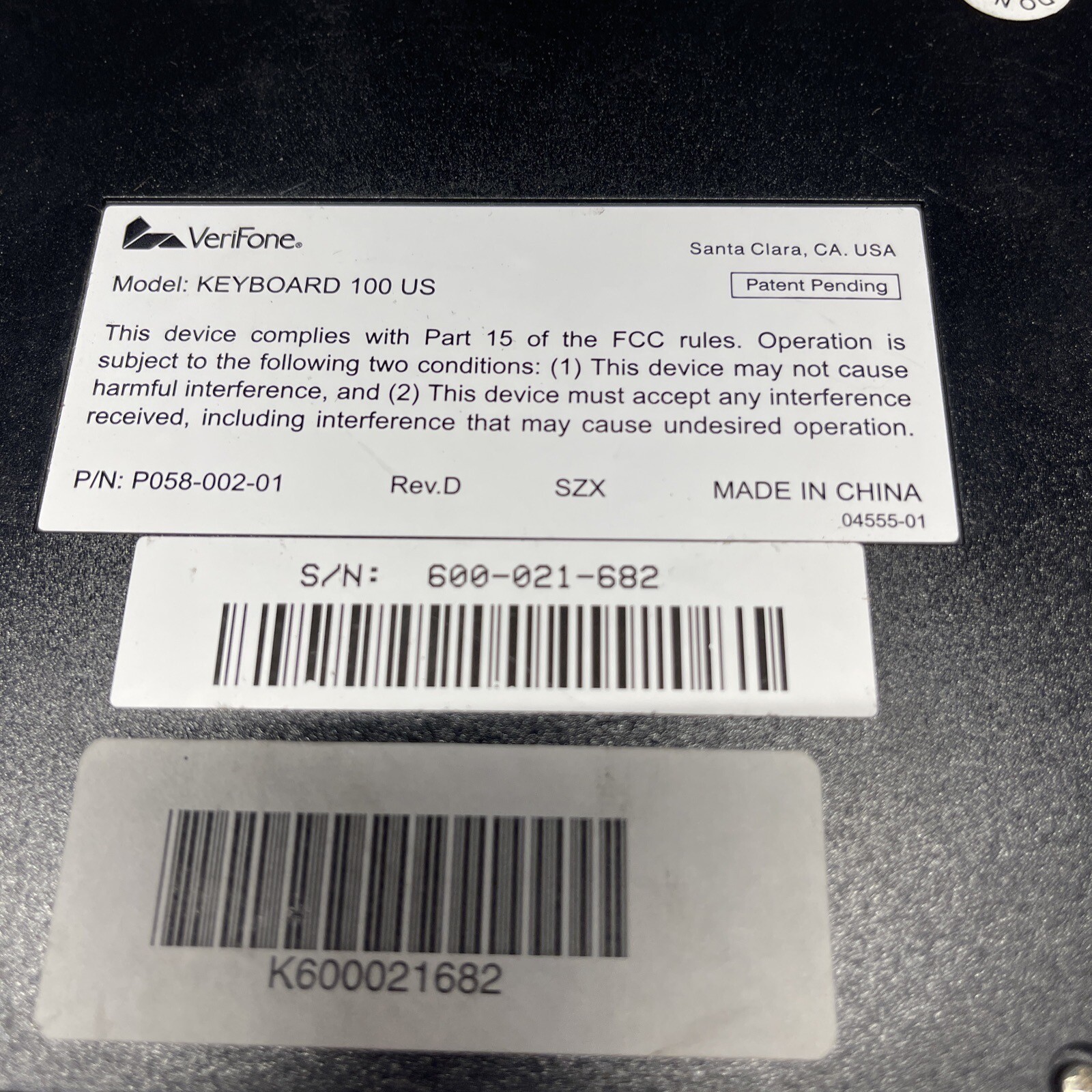 VERIFONE KEYBOARD 100 US P058-002-01 C4-7