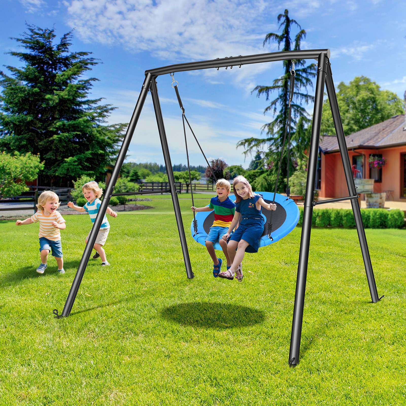 Metal Swing Set for Kids Play Heavy Duty A-Frame Swing Stand PVC-coated Swing US