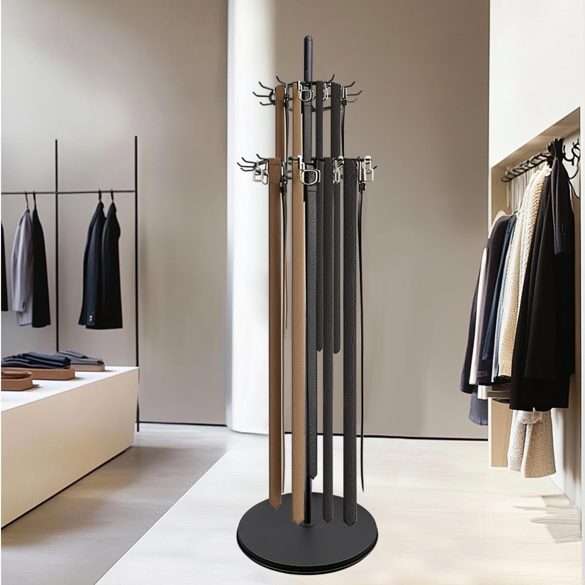 Floor Standing Belt Display Rack, Tie Hook, 66.2in Belt Display Rack, Metal R...