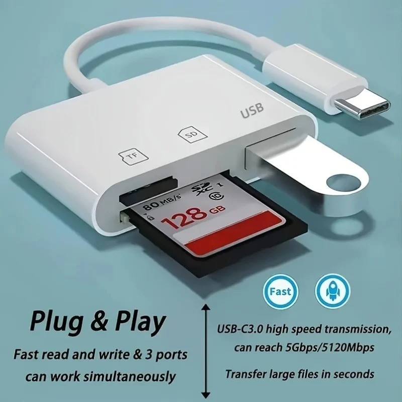 3 In 1 Adapter Type-C, Tf, Cf, Sd, Memory Card Reader, Recorder, Compact Flash U