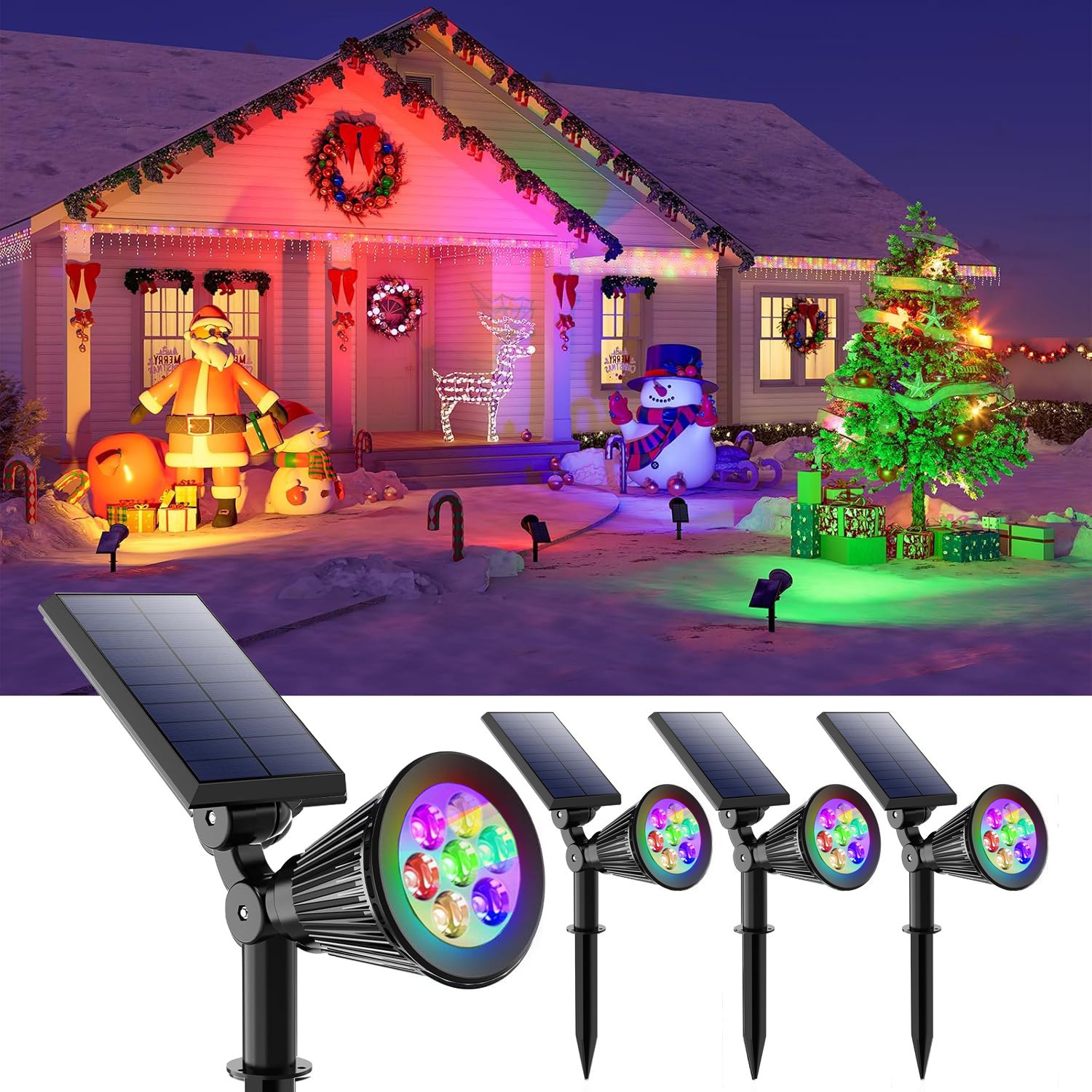 Solar RGB 7Color Change Spotlight Outdoor Garden Security Pathway Lawn Wall Lamp