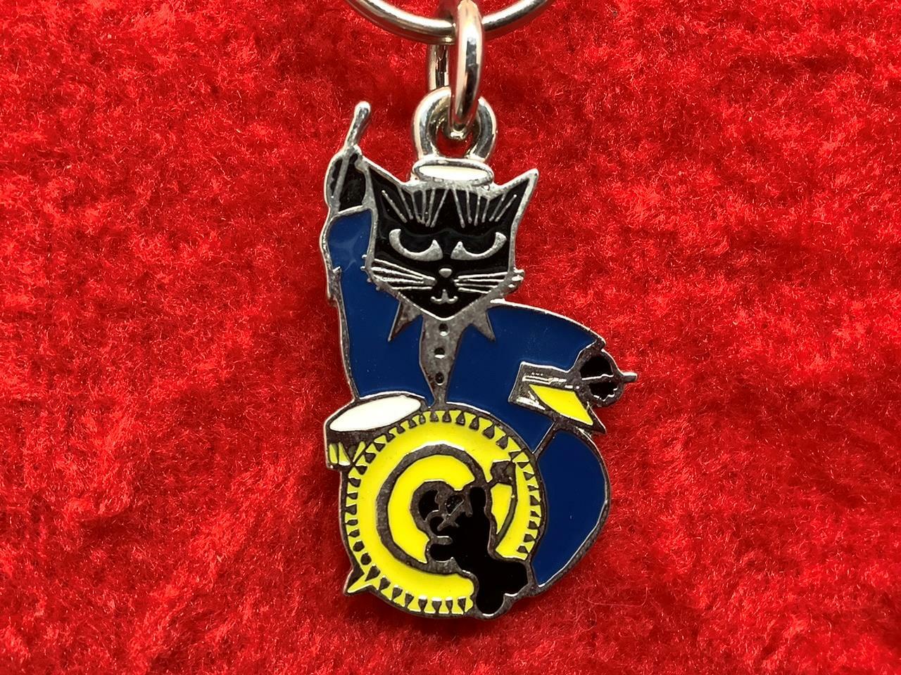 Vintage Keyring FESTIVAL INTERNATIONAL JAZZ Keychain CAT PLAYS DRUMS Porte-Clés