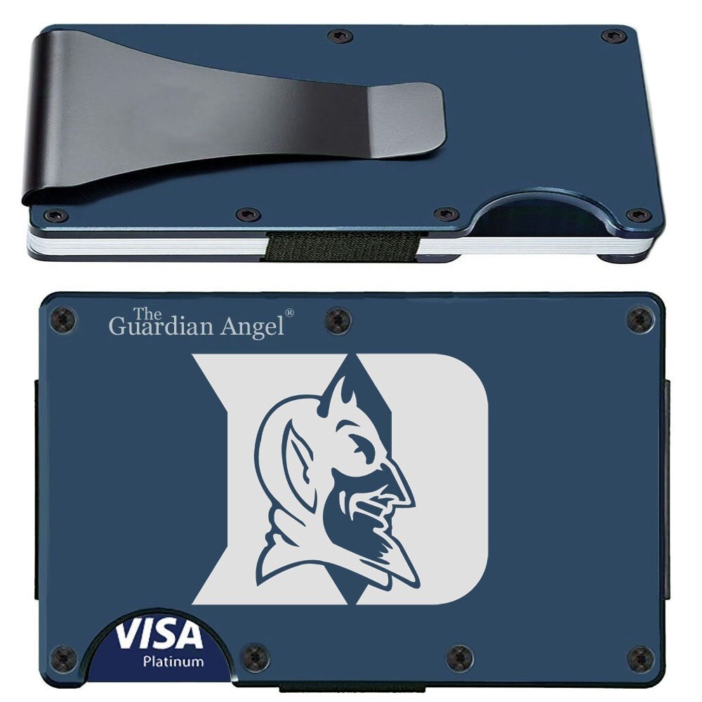 Duke Blue Devils Engraved Titanium Blue RFID Blocking Wallet w Clip D7