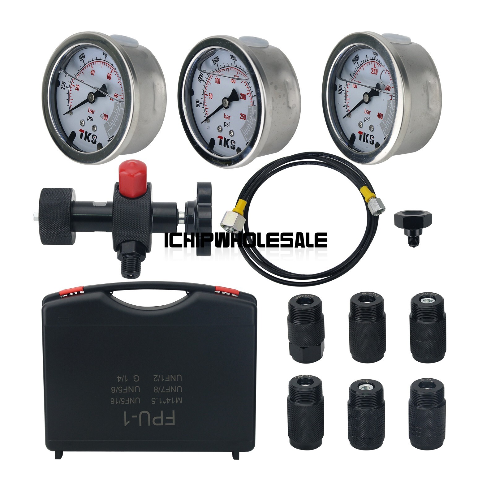 FPU-1 Nitrogen Charging Kit with 3 Gauges 1 Hose & 7 Couplings for Accumulators
