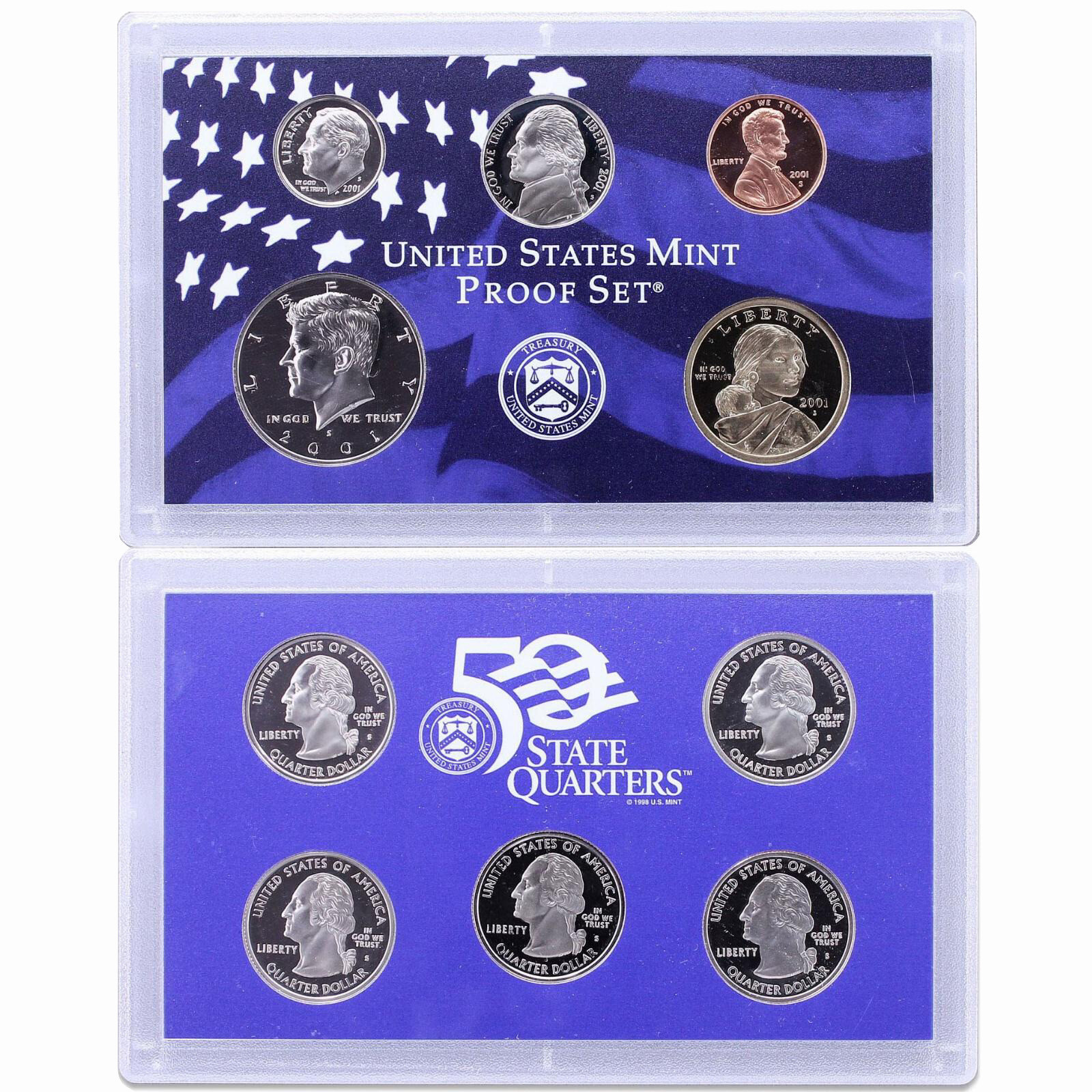 2001 S Proof Set Original Box & COA 10 Coins CN-Clad