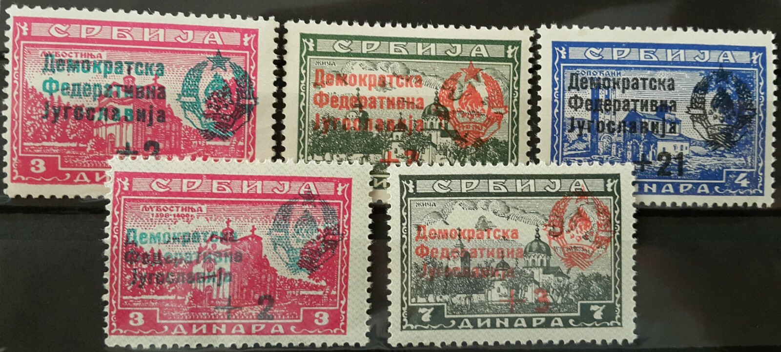Yugoslavia 1945 Monasteries with Overprint set of 5 Val. MNH** OG VF