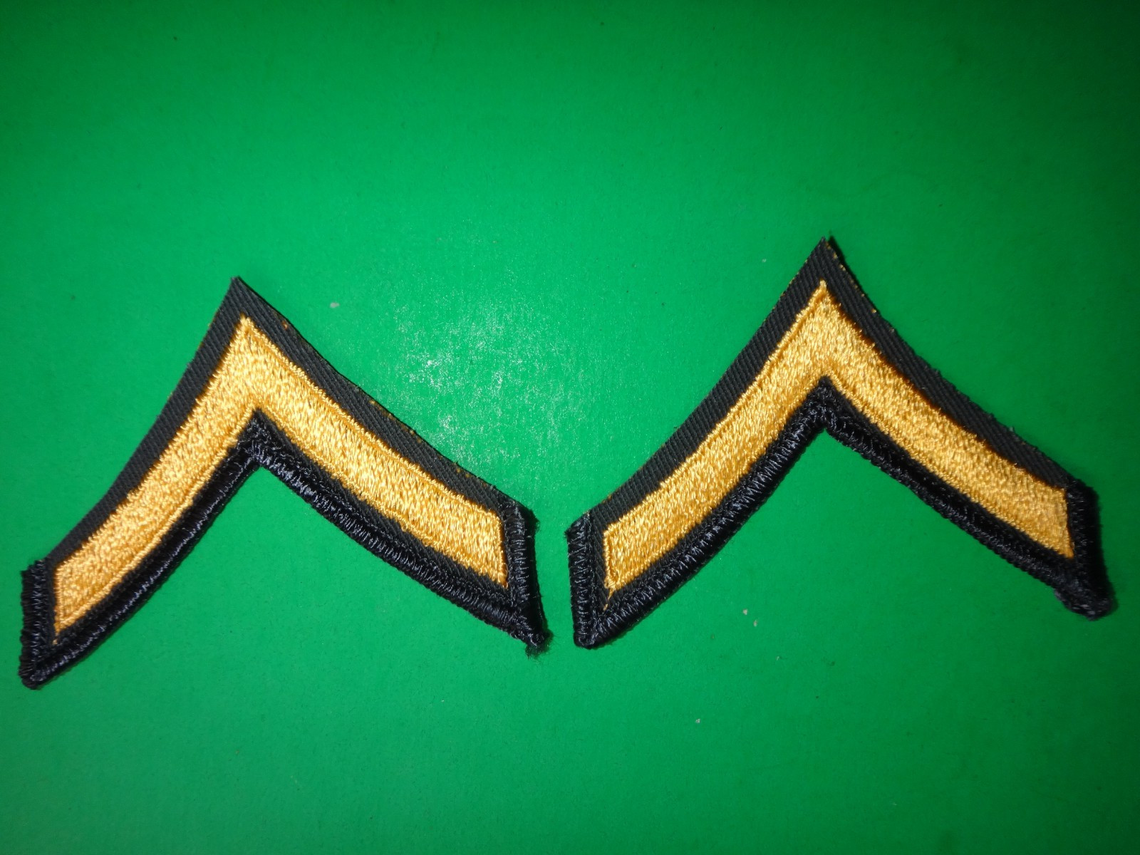 Pair Of US Army PRIVATE Yellow-On-Green OD Chevrons