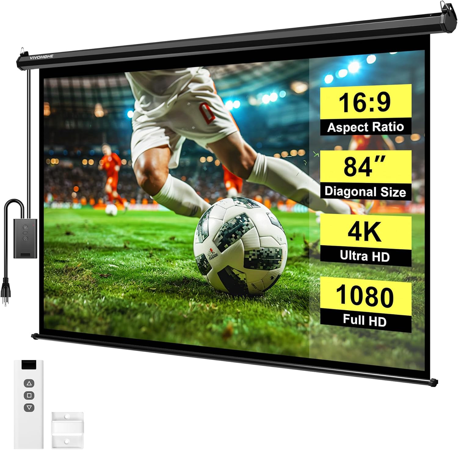 84" Projector Screen Motorized Electric 4K HD Movie Projection Screen w/ Remote