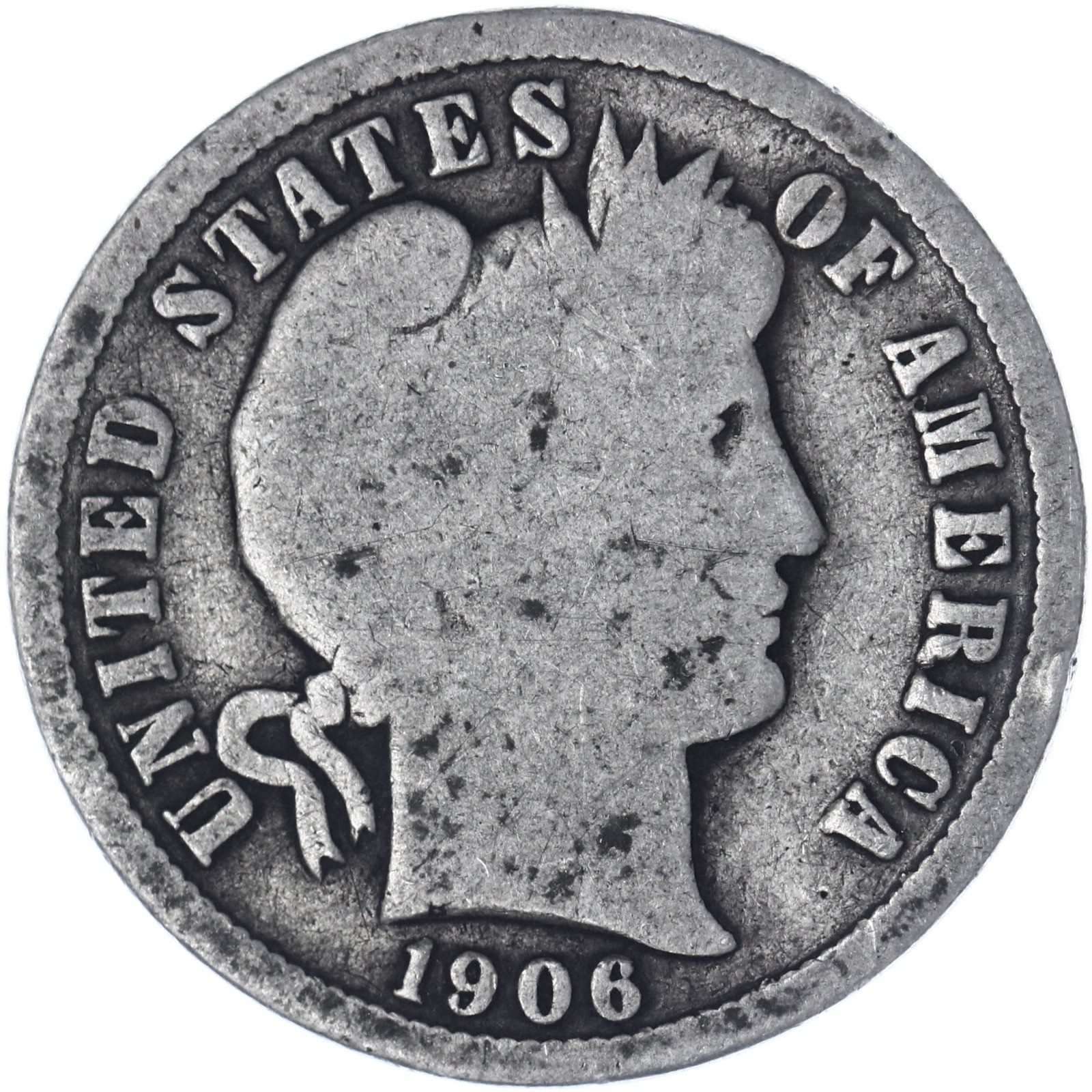 1906 D Barber Dime 90% Silver Good GD