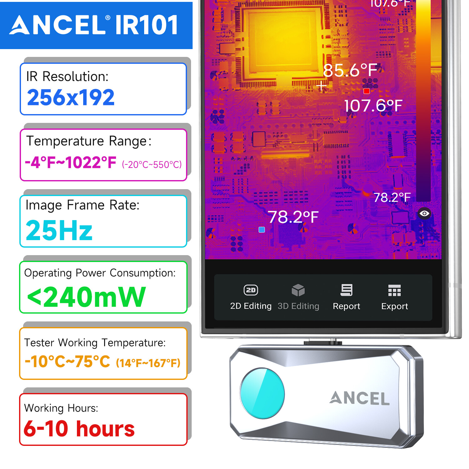 256x192 IR Resolution Rate Thermal imaging Camera Imager for Android Device PC