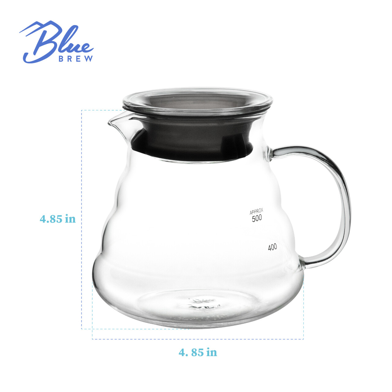 BLUE BREW Borosilicate Glass Coffee Server, 600 ML, Clear