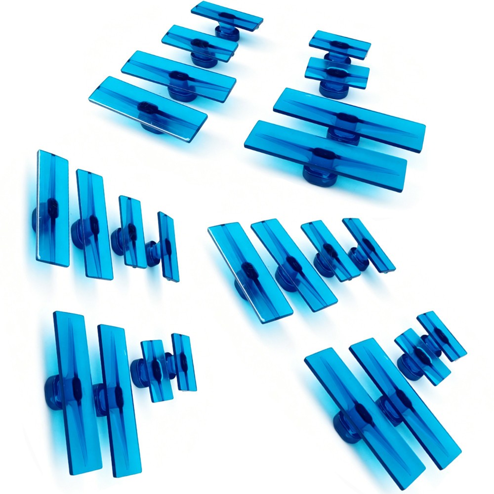 Rectangular Pdr hail dent Glue Tabs 24-piece set in blue for removing dents