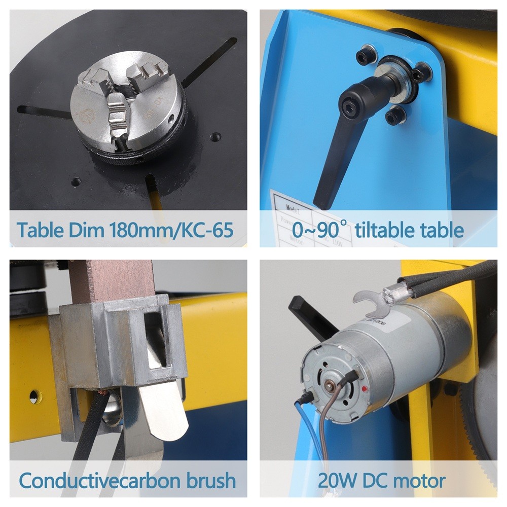 Rotary Welding Positioner 10KG Load Capacity 65mm Chuck Variable Speed Turntable