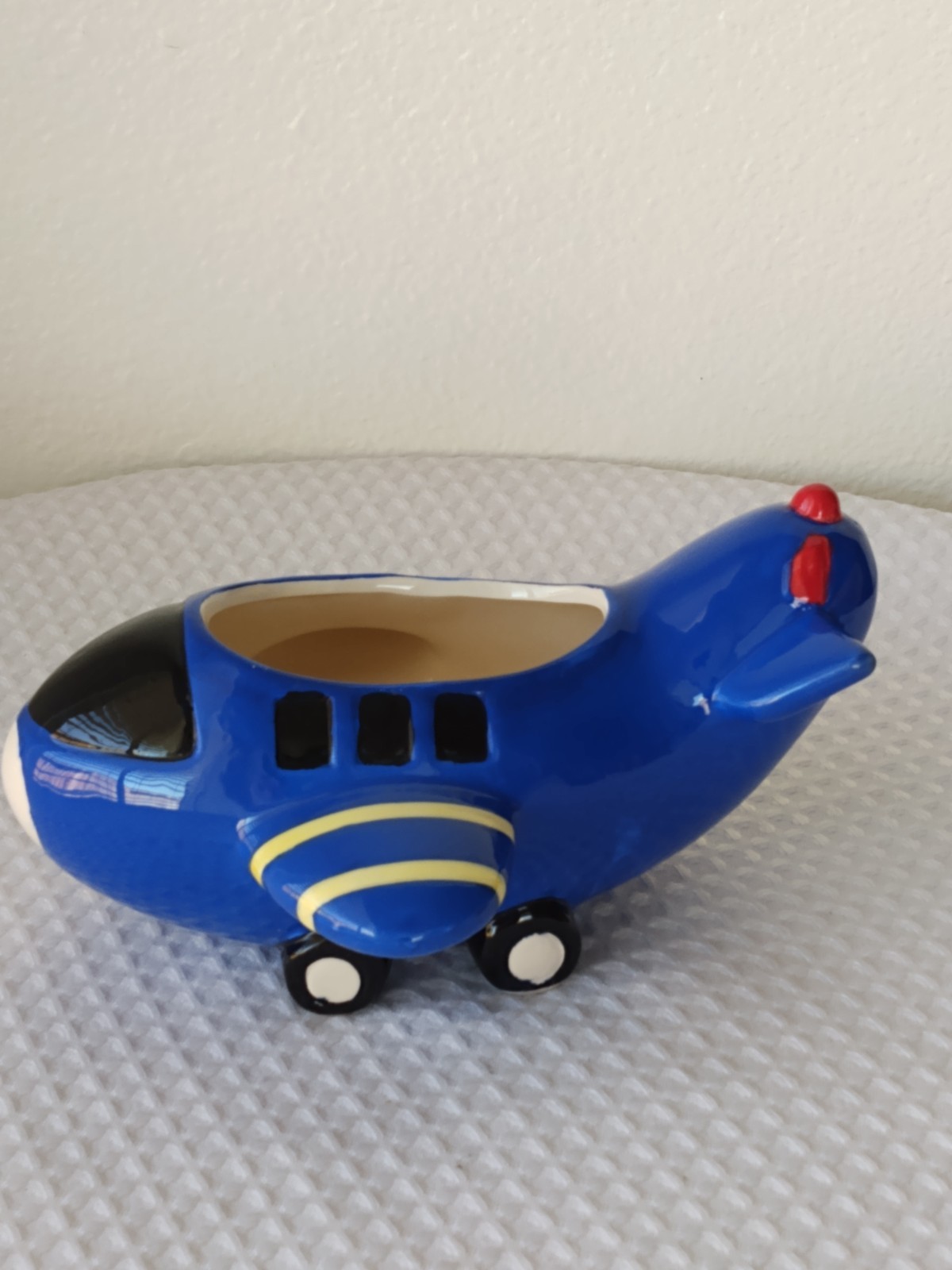 Ceramic Blue Airplane Planter Trinket Vase