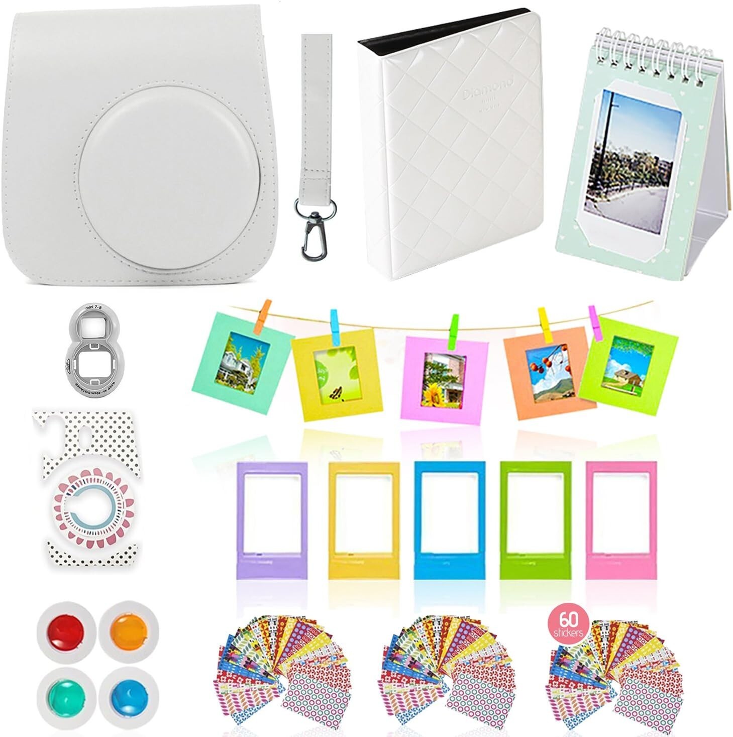 Fujifilm Instax Mini 9 or Mini 8 Instant Film Camera Accessories Bundle. White