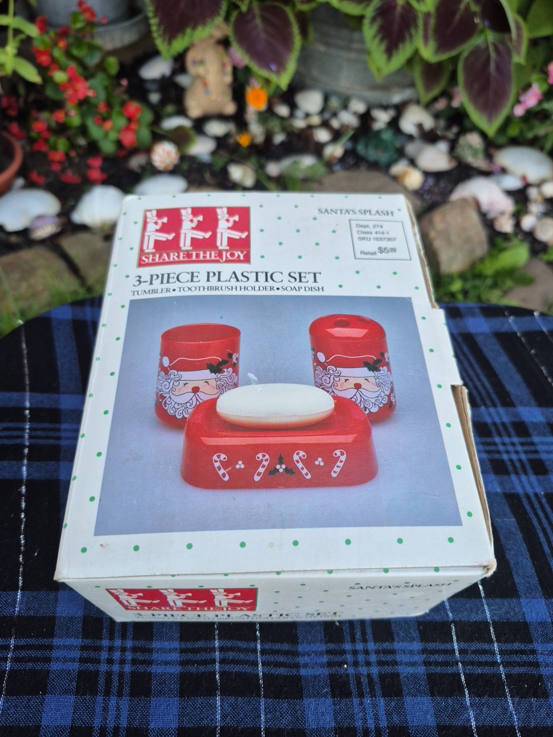 Vintage Christmas 3 Piece Bathroom Set NOS  Share The Joy Santa Candy Cane