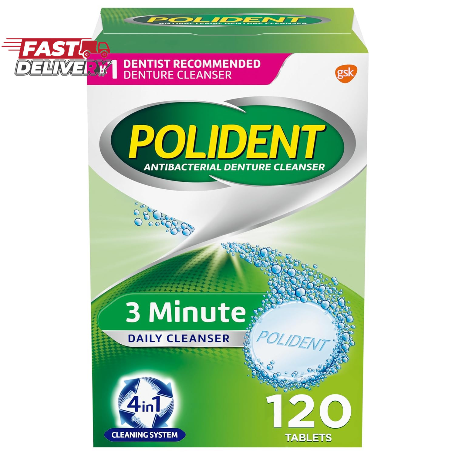 Polident 3 Minute Denture Cleanser Tablets - 120 Count