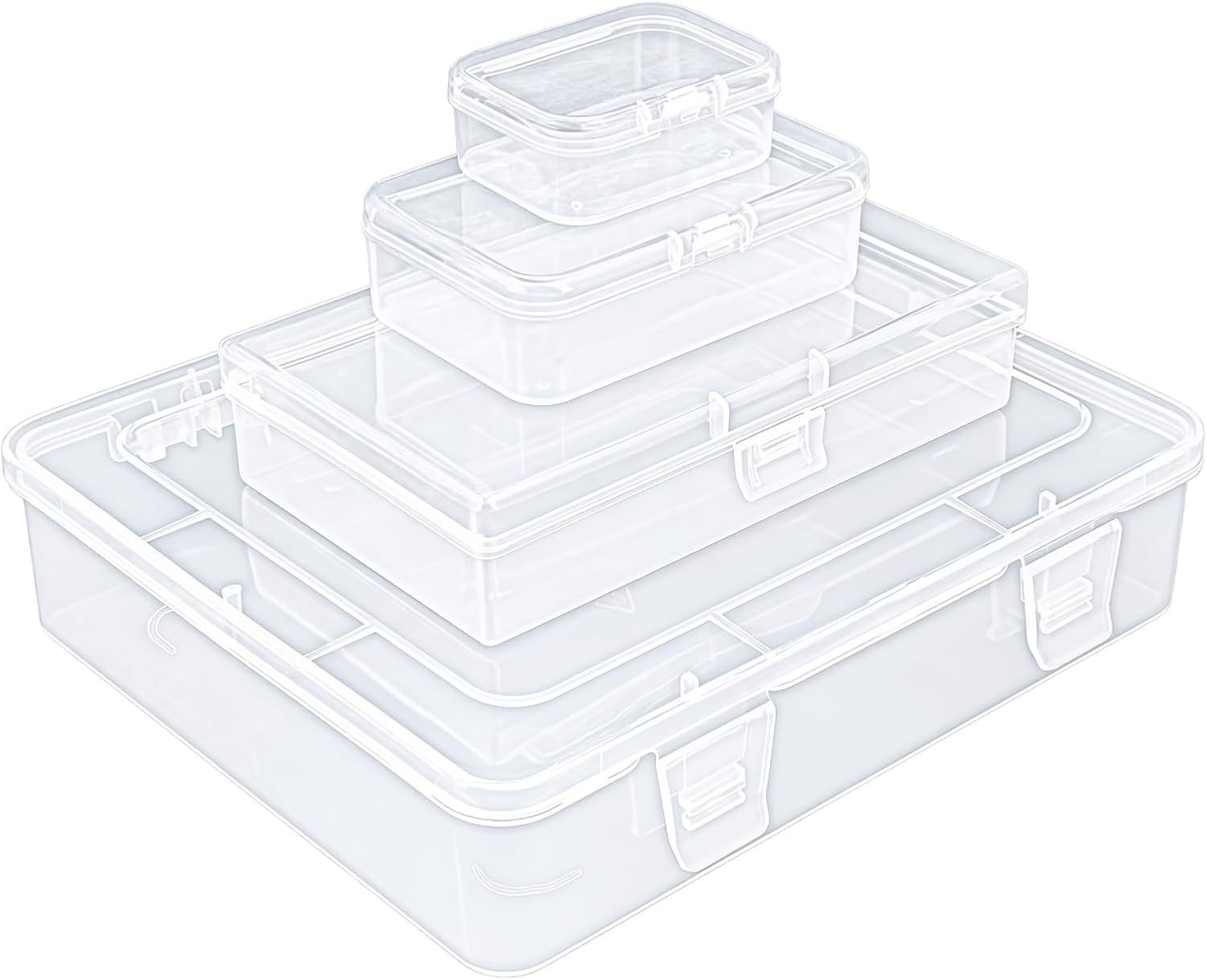 7 Pieces Mixed Sizes Rectangular Empty Mini Clear Plastic Organizer Storage B...