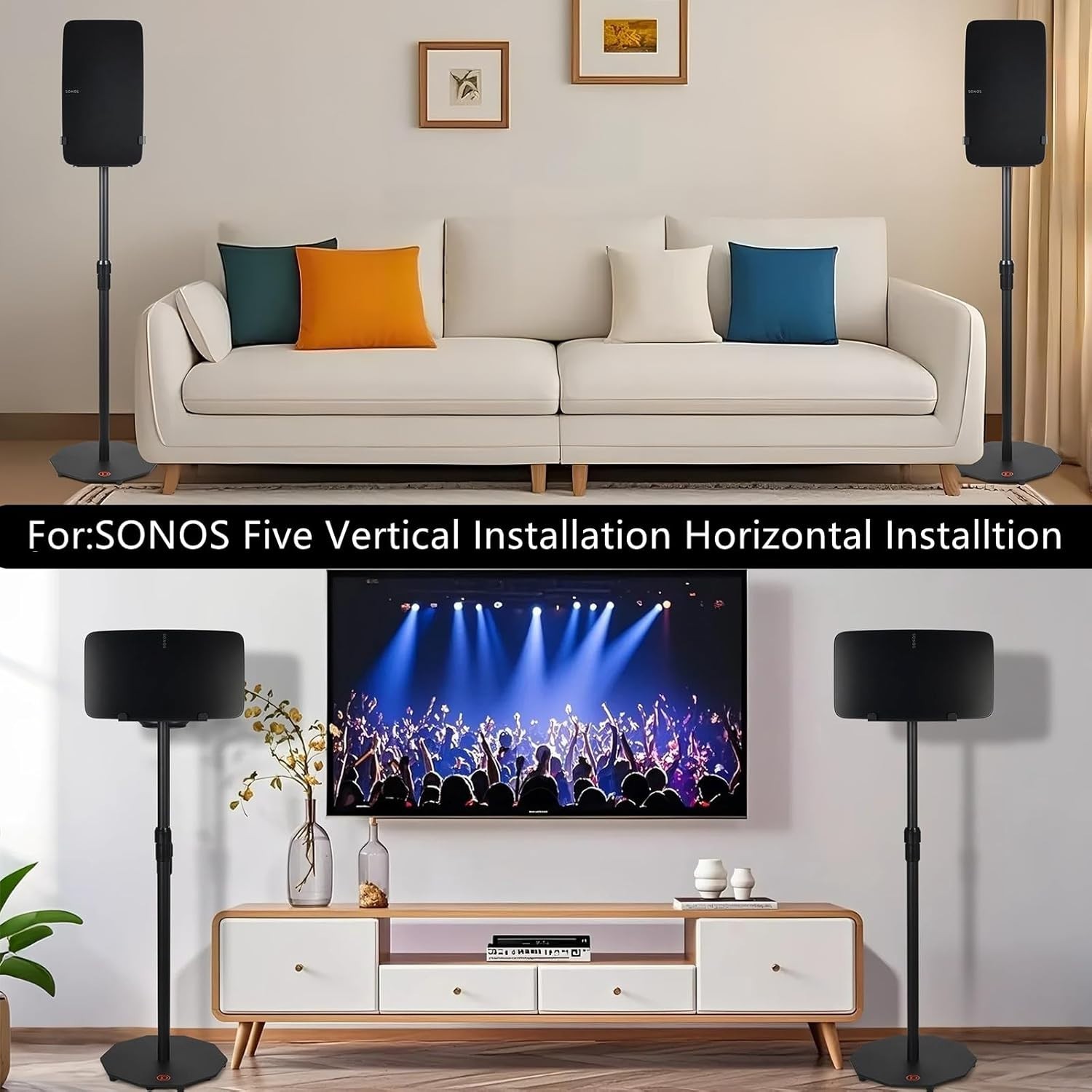 Adjustable Floor Stand for Sonos Five Vertical Horizontal Speaker