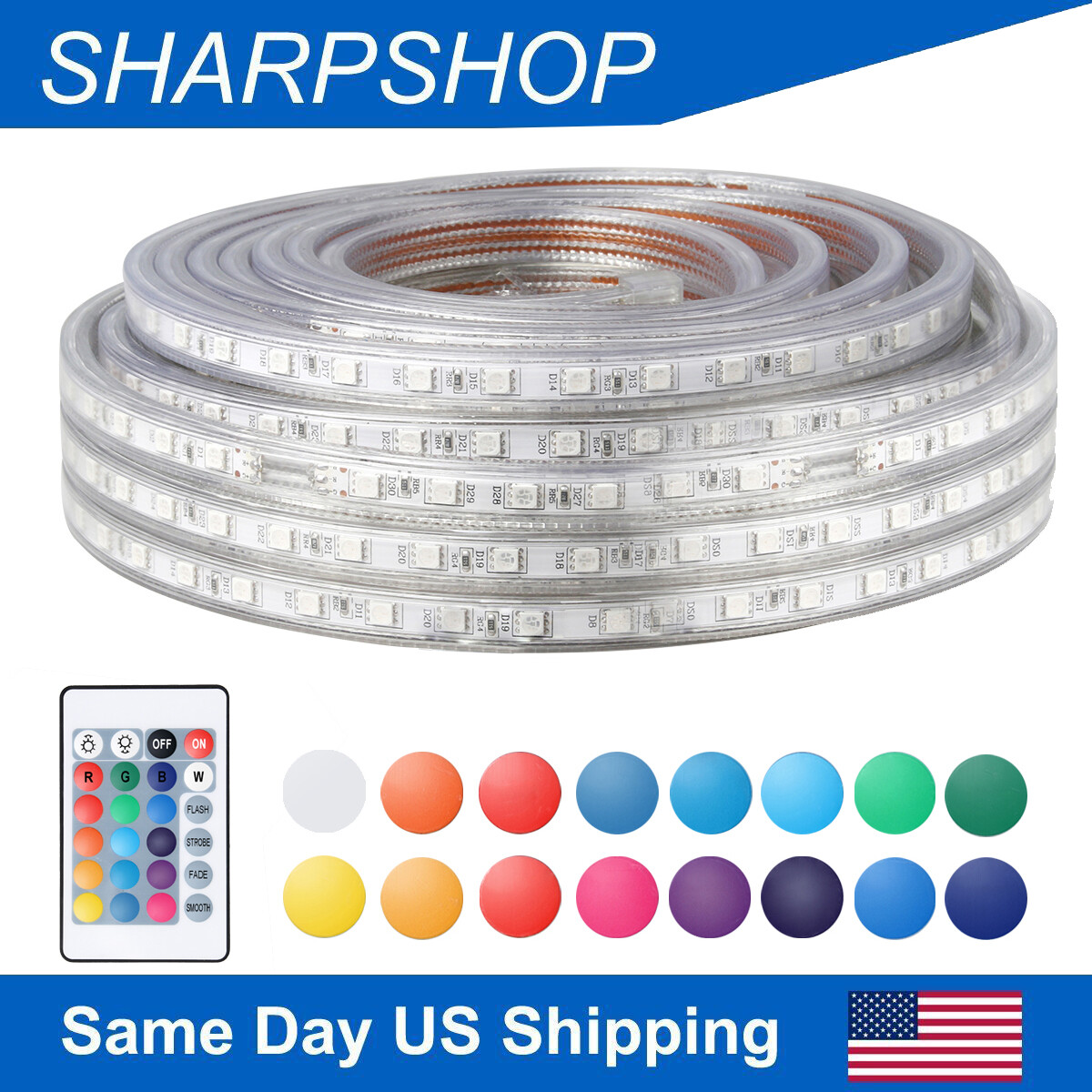 LED Strip Rope Light Waterproof Multi Color Changing Lights Flexible With Remote
