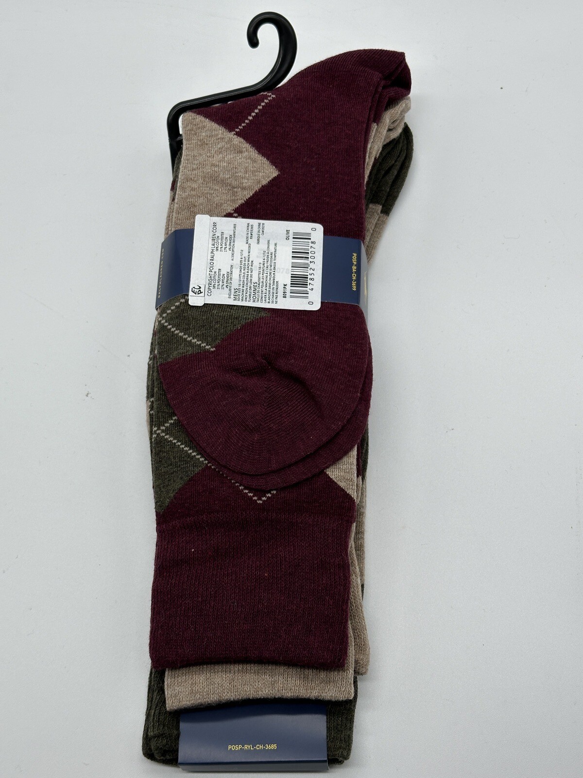 NEW 3 PAIRS RALPH LAUREN POLO MENS COTTON DRESS SOCKS ARGYLE PATTERN