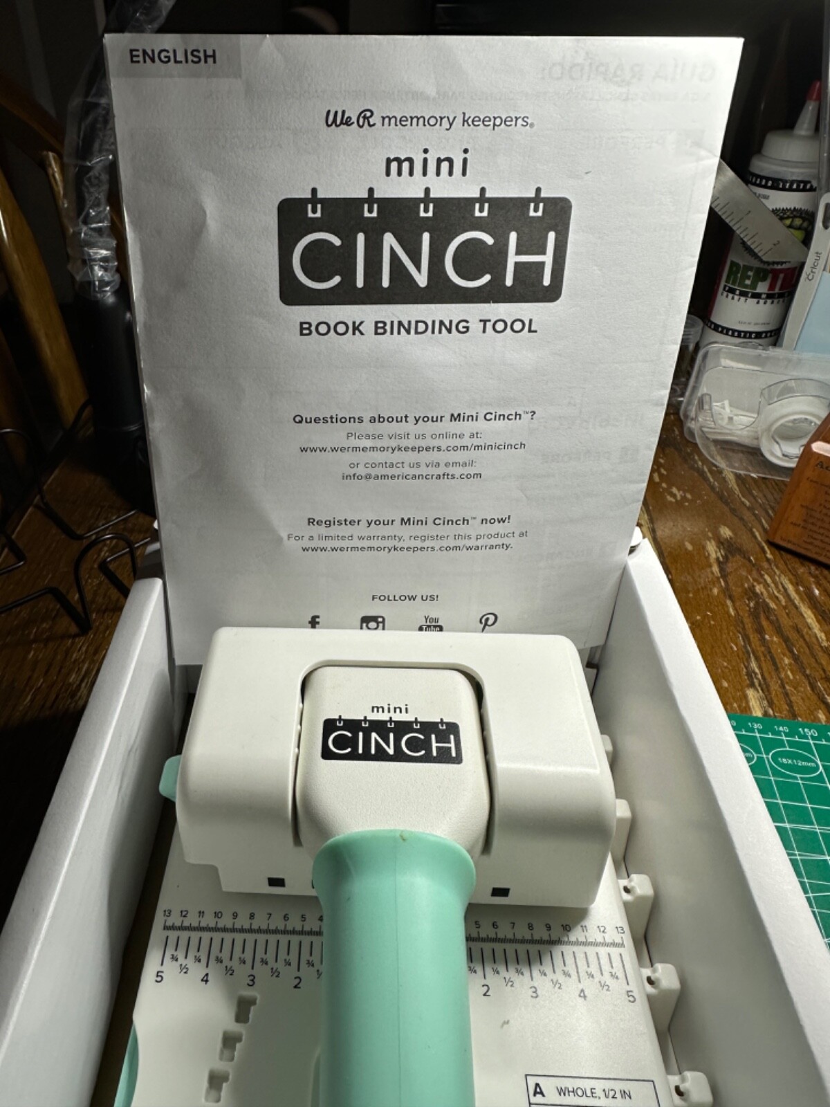 We R Memory Keepers Mini Cinch Book Binding Tool , turquoise color, used maybe 2