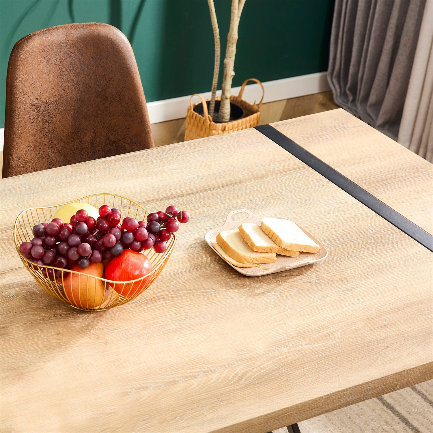 Dining Table Wood Table Kitchen Rectangular Table For 4-6 Person Rustic Brown