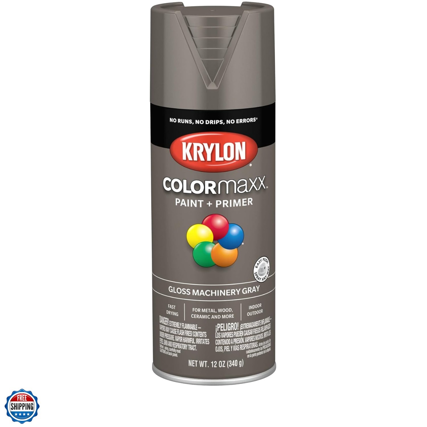 COLORmaxx Spray Paint and Primer for Indoor/Outdoor Use, Gloss Machinery Gray...
