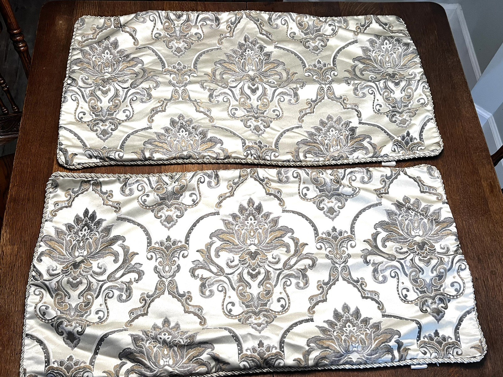 Pair Waterford Linens King Pillow Shams Gold Beige Gold Piping 20 X 36”