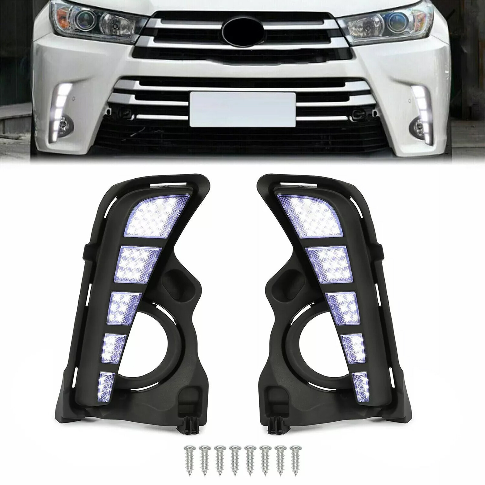 For Toyota Highlander 2017-2019 LED DRL Daytime Running Lights Driving Fog Lamps