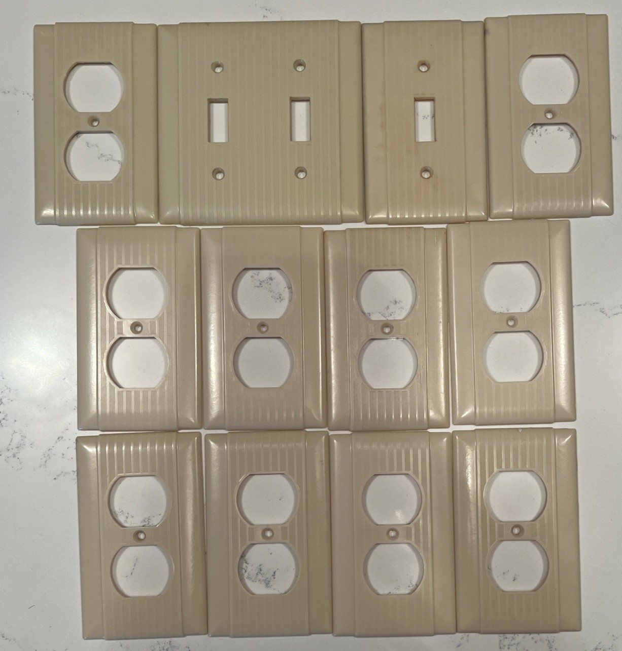 Lot of 12 VTG Uniline Bakelite Wall Switches & Outlet Covers Ivory Mid-Century