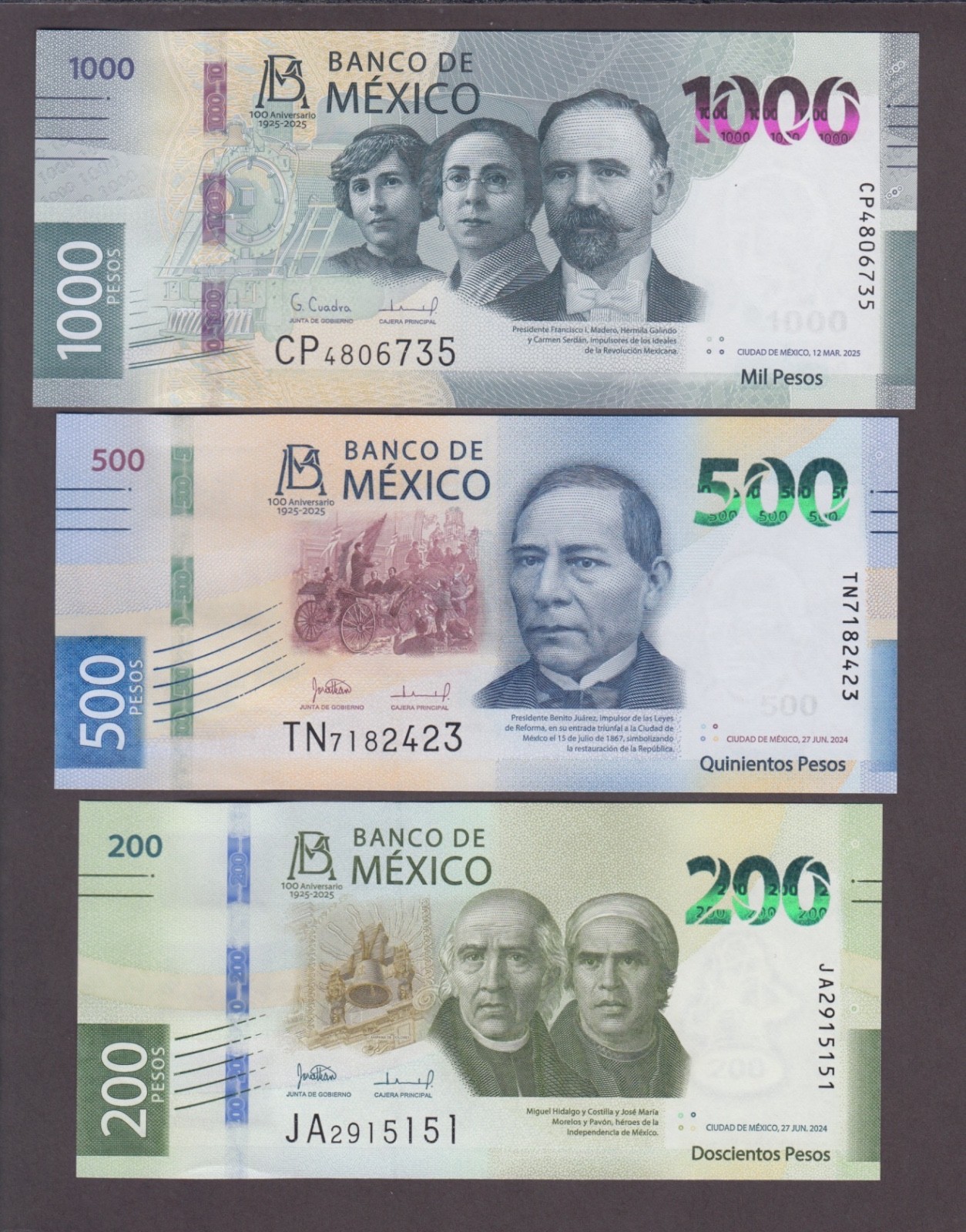 MEXICO P.NEW FULL SET 50 TO 1000 PESOS 2024 BANCO DE MEXICO COMMEM.  UNC