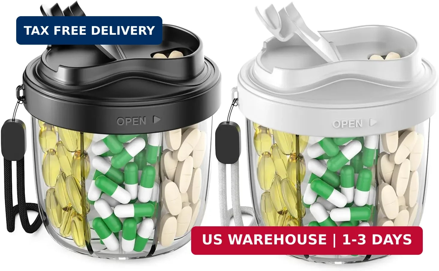 Cute Pill Organizer,Pill Dispenser with 7 Large Compartments,Portable Pill Bottl