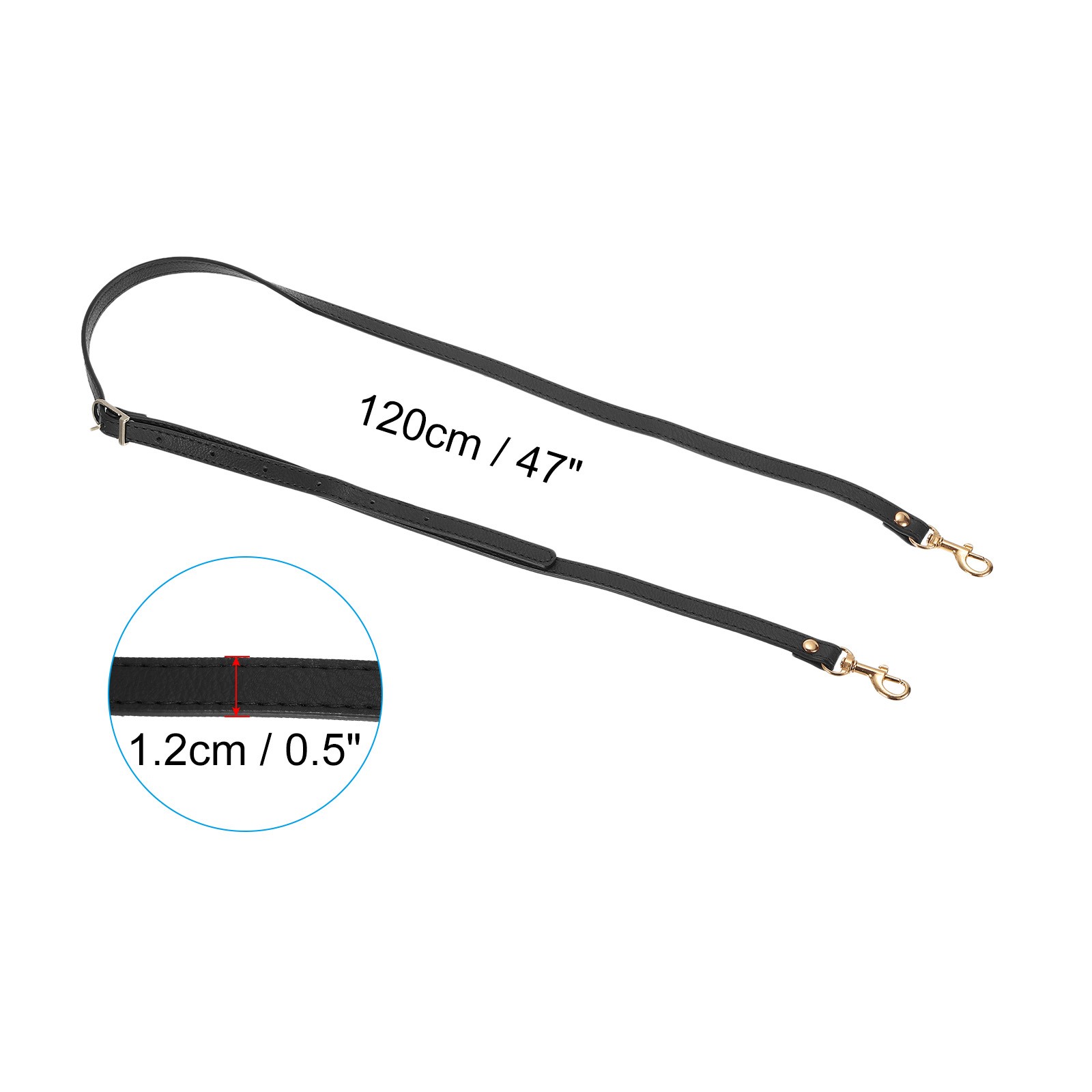 47 Inch Adjustable PU Leather Purse Strap with Gold Hardware, Black