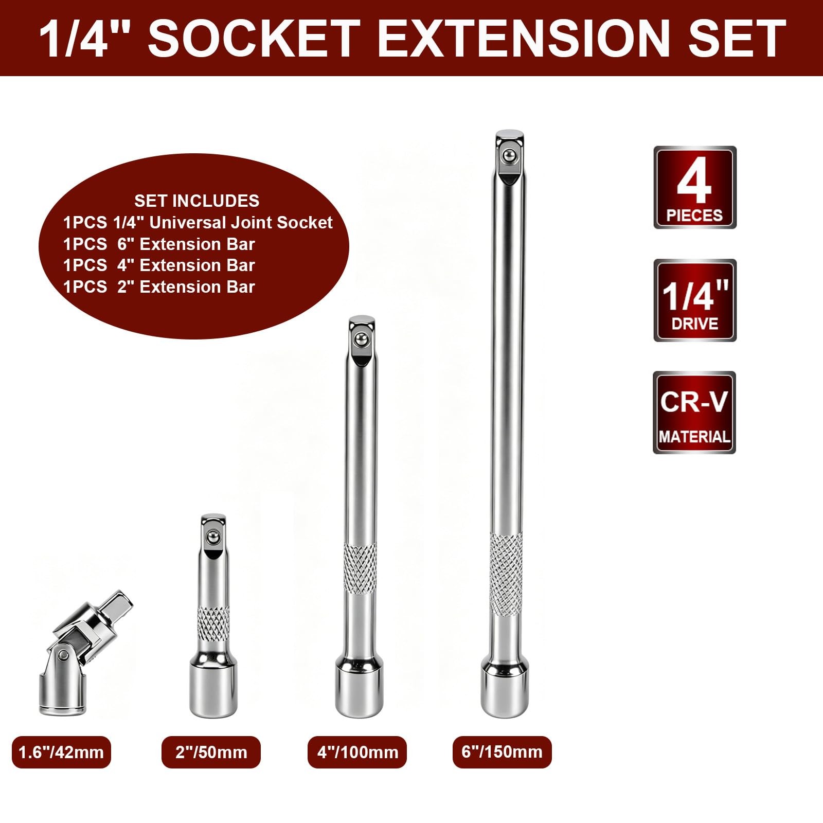4PCS 1/4" Drive Socket Extension Bar Set,Socket Set