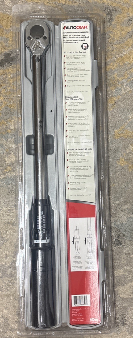 Autocraft AC66 50-250 Ft/Lb Racheting Locking Torque Wrench Chrome Steel - SAE