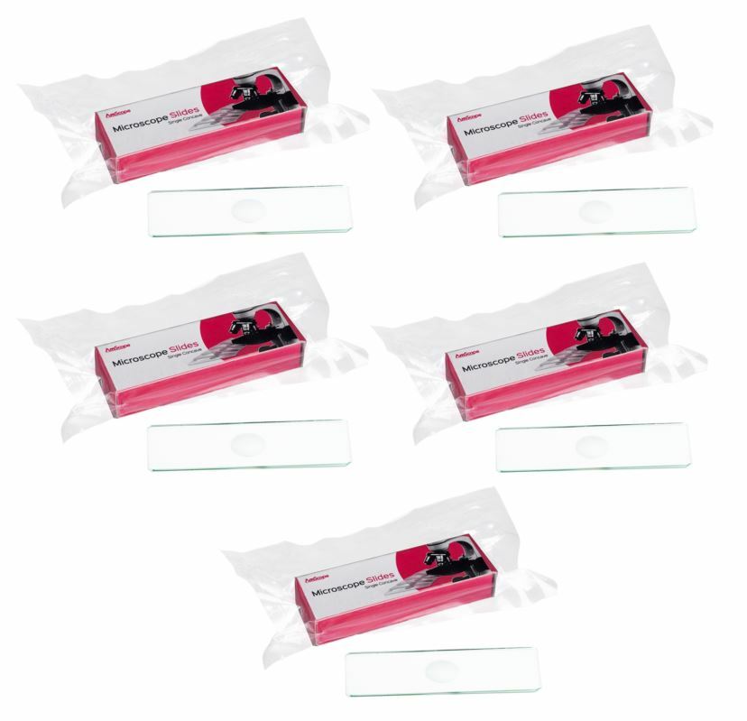 AmScope 5-Pack of 12 Microscope Slides Single Depression Concave Glass 60 Total